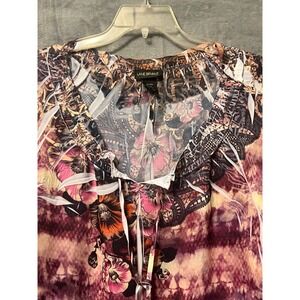Lane Bryant Blouse 18/20 Boho Floral Sheer Tie Neck Peasant Top Plus Size